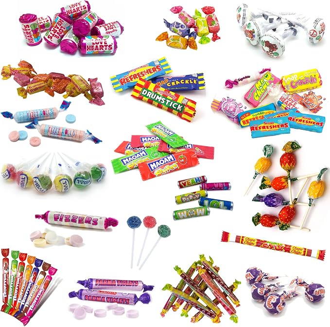 Old School Sweets Bag (15 items including: Refreshers, fizzers, purple violets, love hearts, drumsticks, Double lollies, Mr.Chew)