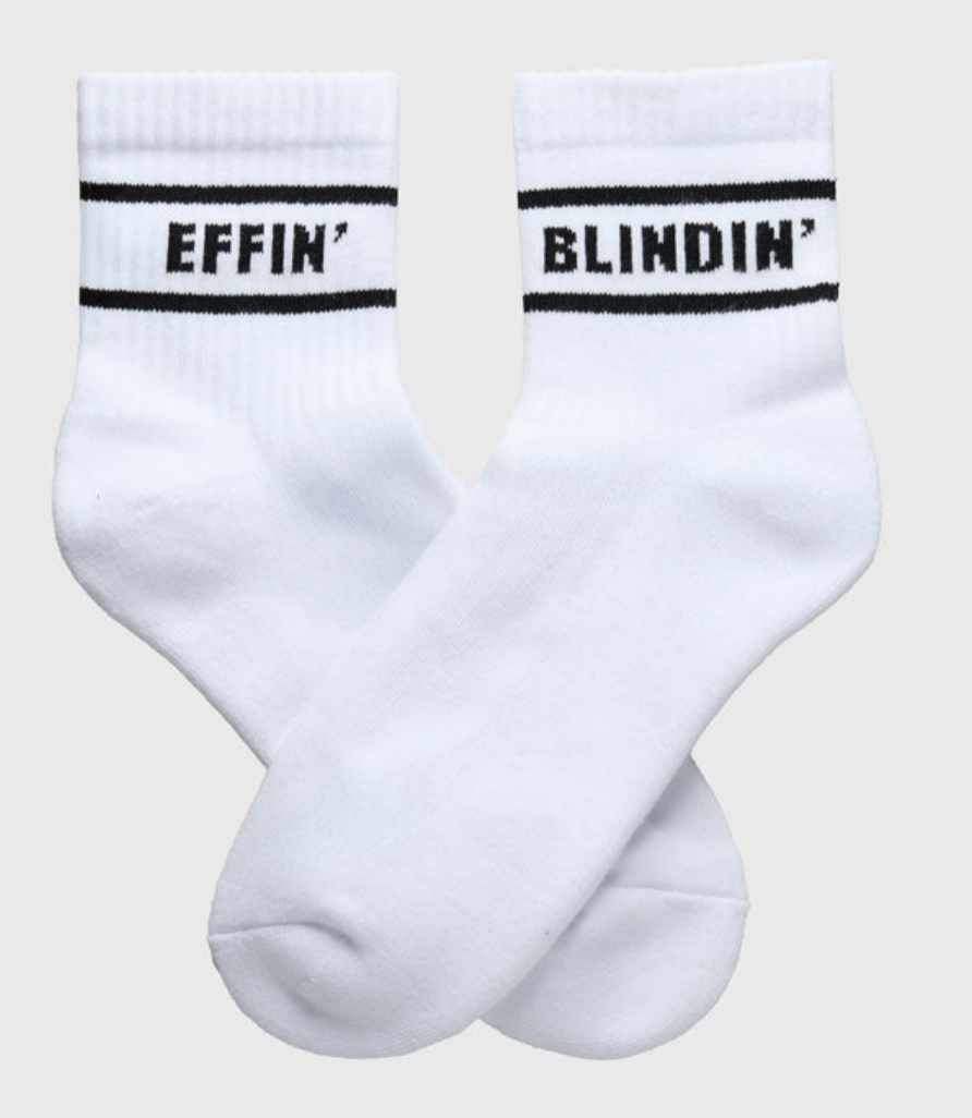 Effin' and Blindin' - Quarter Length Crew Socks - (IN WHITE) Size M/L