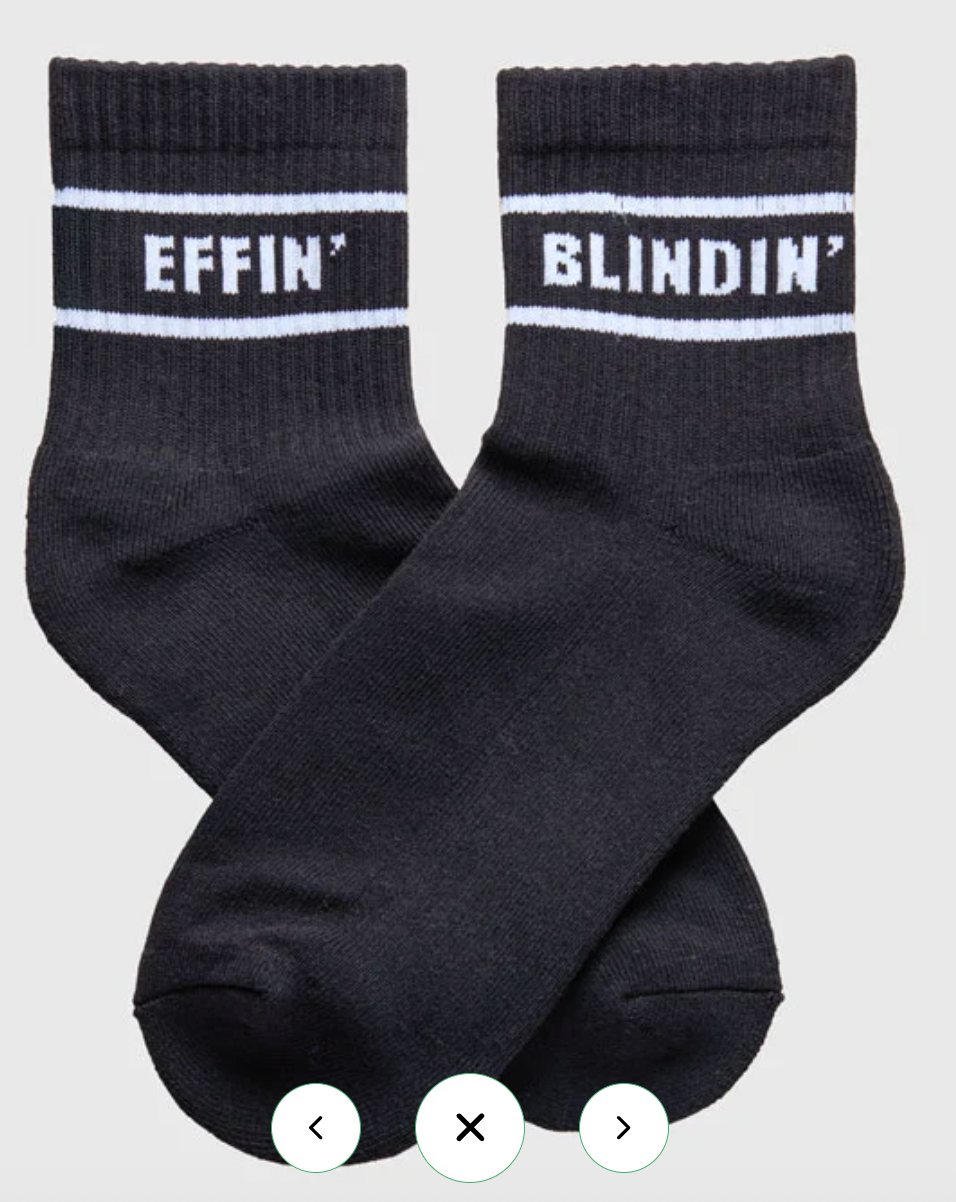 Effin' and Blindin' - Quarter Length Crew Socks - (IN BLACK) Size S/M
