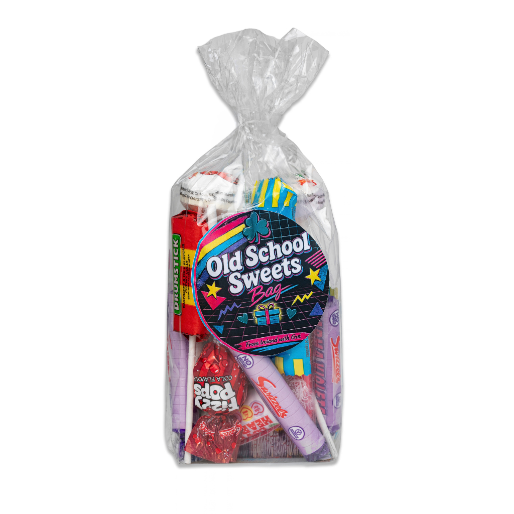 Old School Sweets Bag 180g (Includes: Refreshers, fizzers, purple violets, love hearts, drumsticks, Double lollies, Mr.Chew)