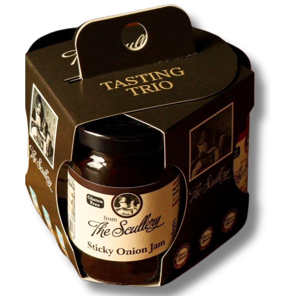 The Scullery - Tasting Trio (Jalapeno Pepper Relish 100g , Sticky Onion Jam 100g, Tomato Relish 100g)